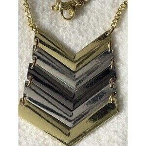 Mixed Metal Chevron Statement Necklace Gold Silver Gunmetal Geometric Pendant